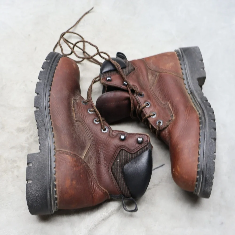 Red Wing Mens 7 E2 Work Boots Brown Leather Rugged 6-Inch SuperSole Logger Wide‎